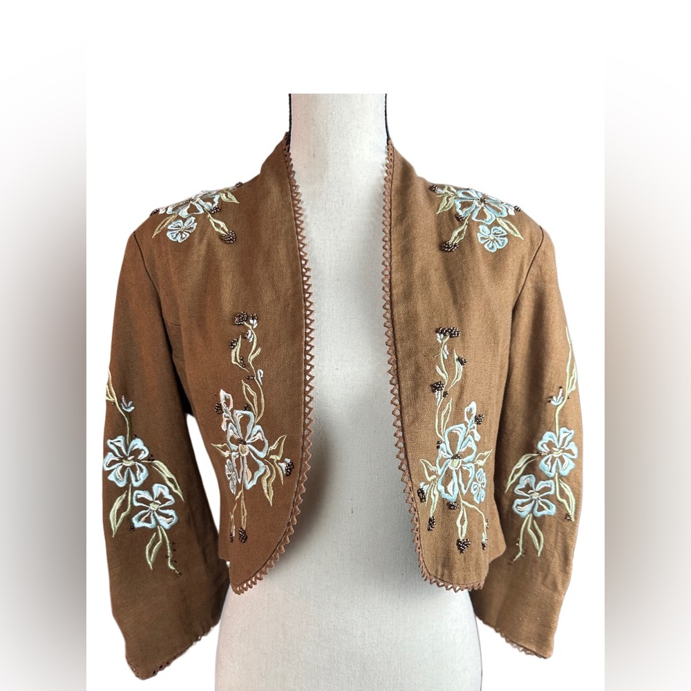 Central Park 100% Linen Embroidered Jacket Crop 6